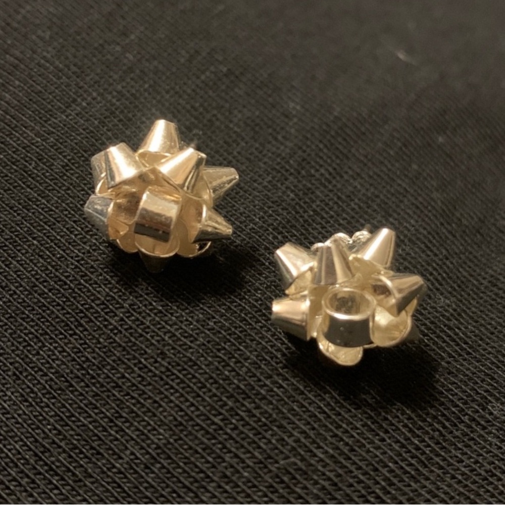 Silver Christmas Bow Stud Earrings